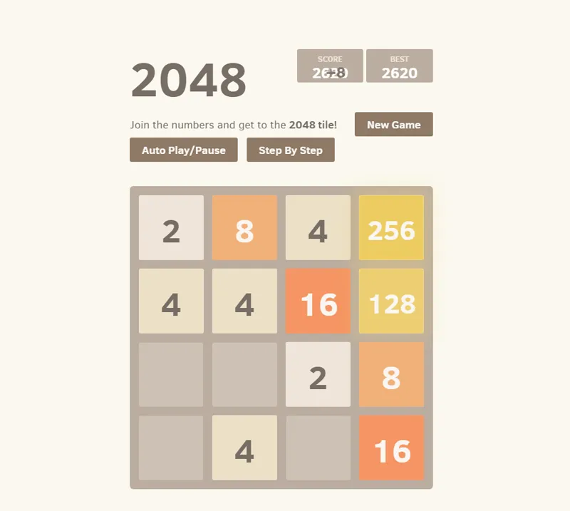 HTML+JS开发的2048方块游戏网页源码(带AI功能)-七友源码