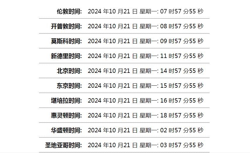 世界时间单页网站HTML源码-七友源码